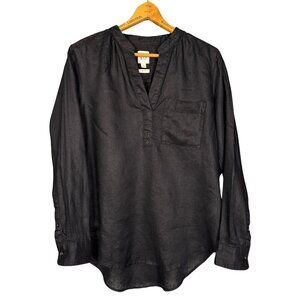 GAP 100% Linen Long Sleeve Black Tunic Top Blouse with Chest Pocket